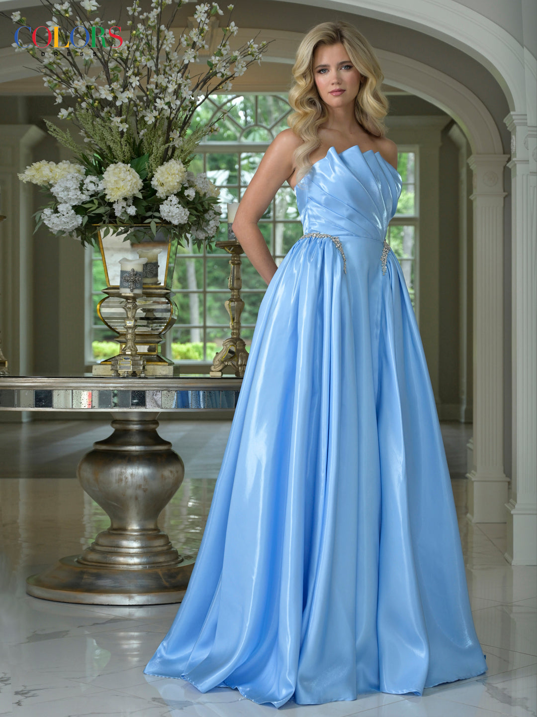 Colors Dress 3845 Evening Gown Straight Neck Mikado Ballgown