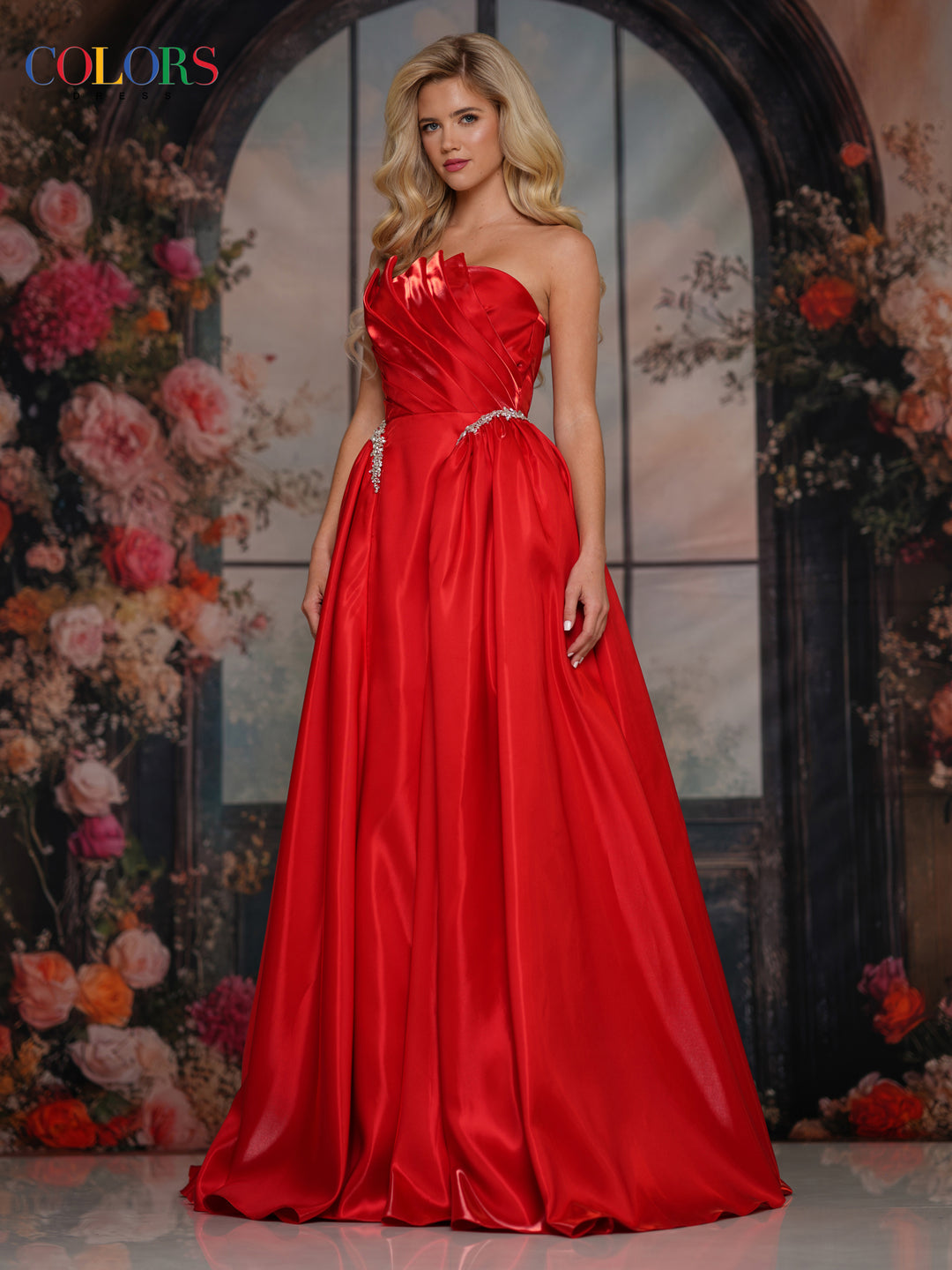 Colors Dress 3845 Evening Gown Straight Neck Mikado Ballgown