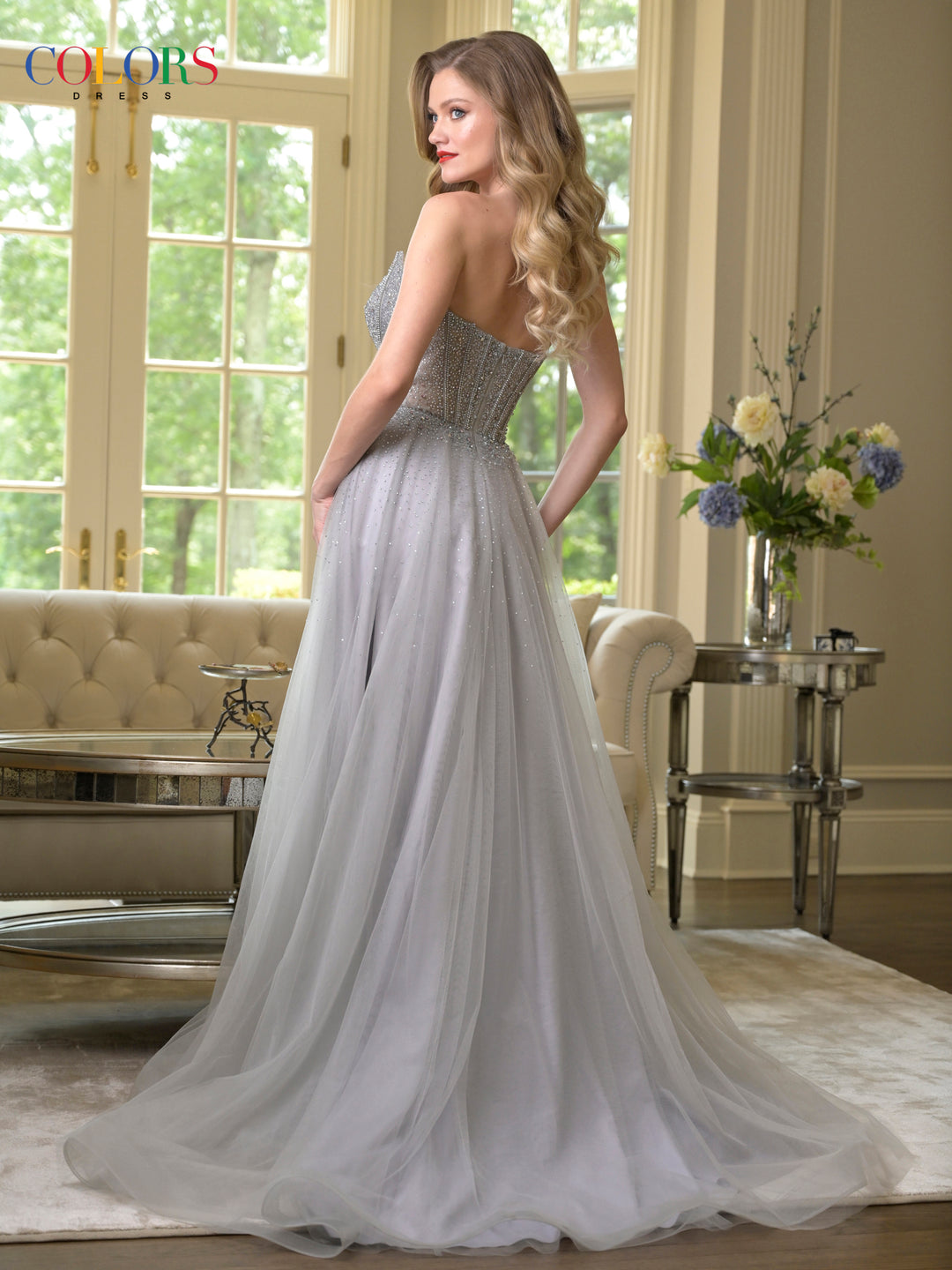 Colors Dress 3879 A-Line Cape Overlay Evening Gown