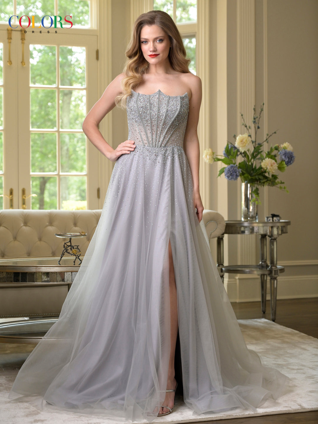 Colors Dress 3879 A-Line Cape Overlay Evening Gown
