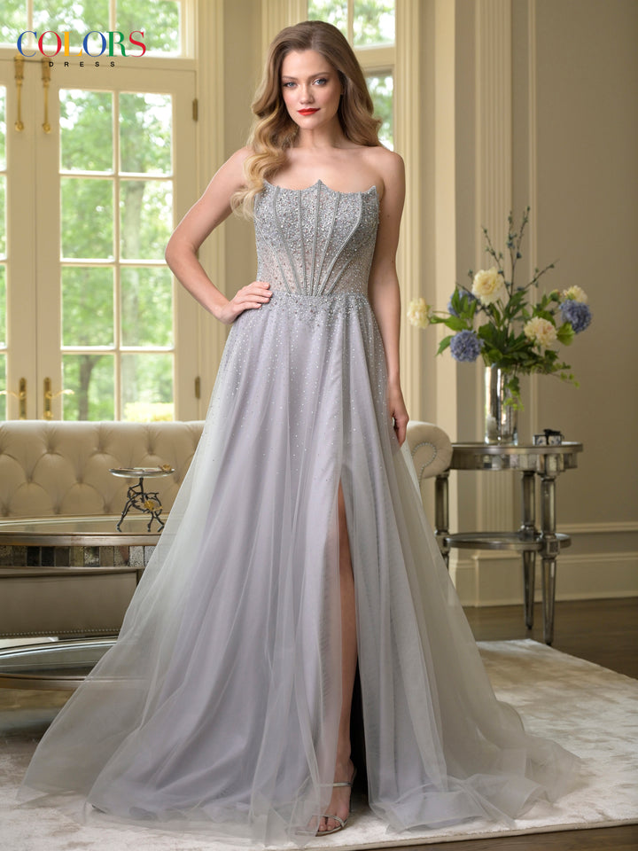 Colors Dress 3879 A-Line Cape Overlay Evening Gown