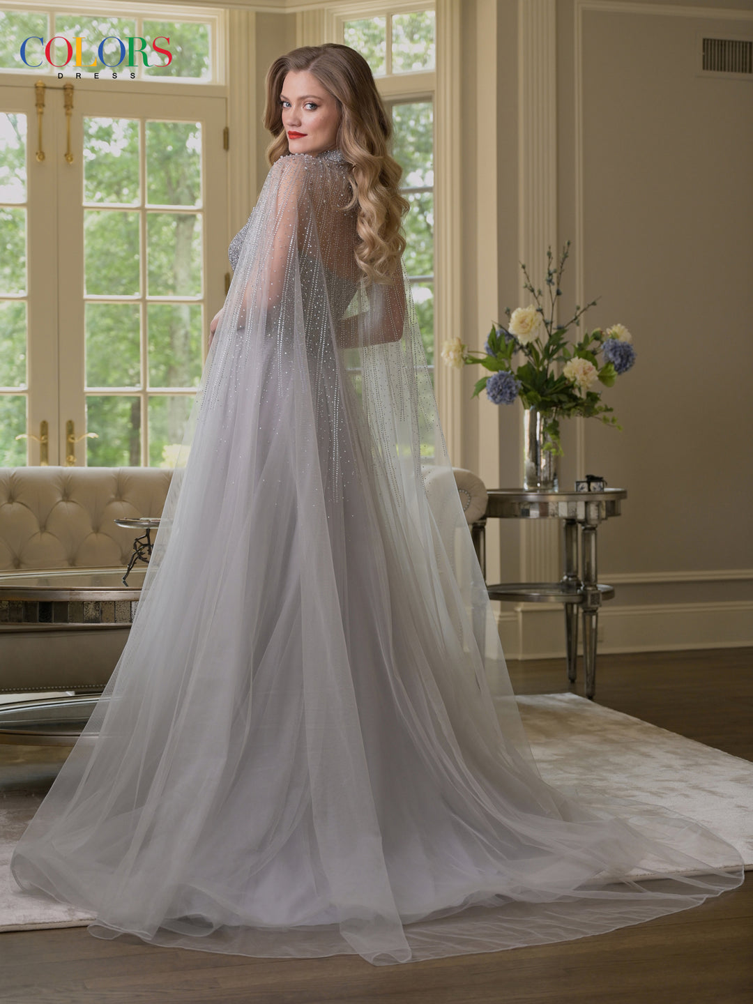 Colors Dress 3879 A-Line Cape Overlay Evening Gown