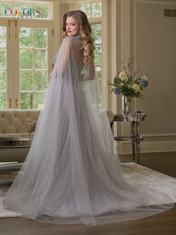 Colors Dress 3879 A-Line Cape Overlay Evening Gown