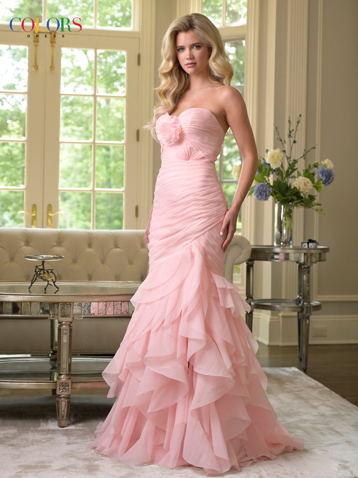 Colors Dress 3886 Strapless Ruffled Mermaid Evening Gown