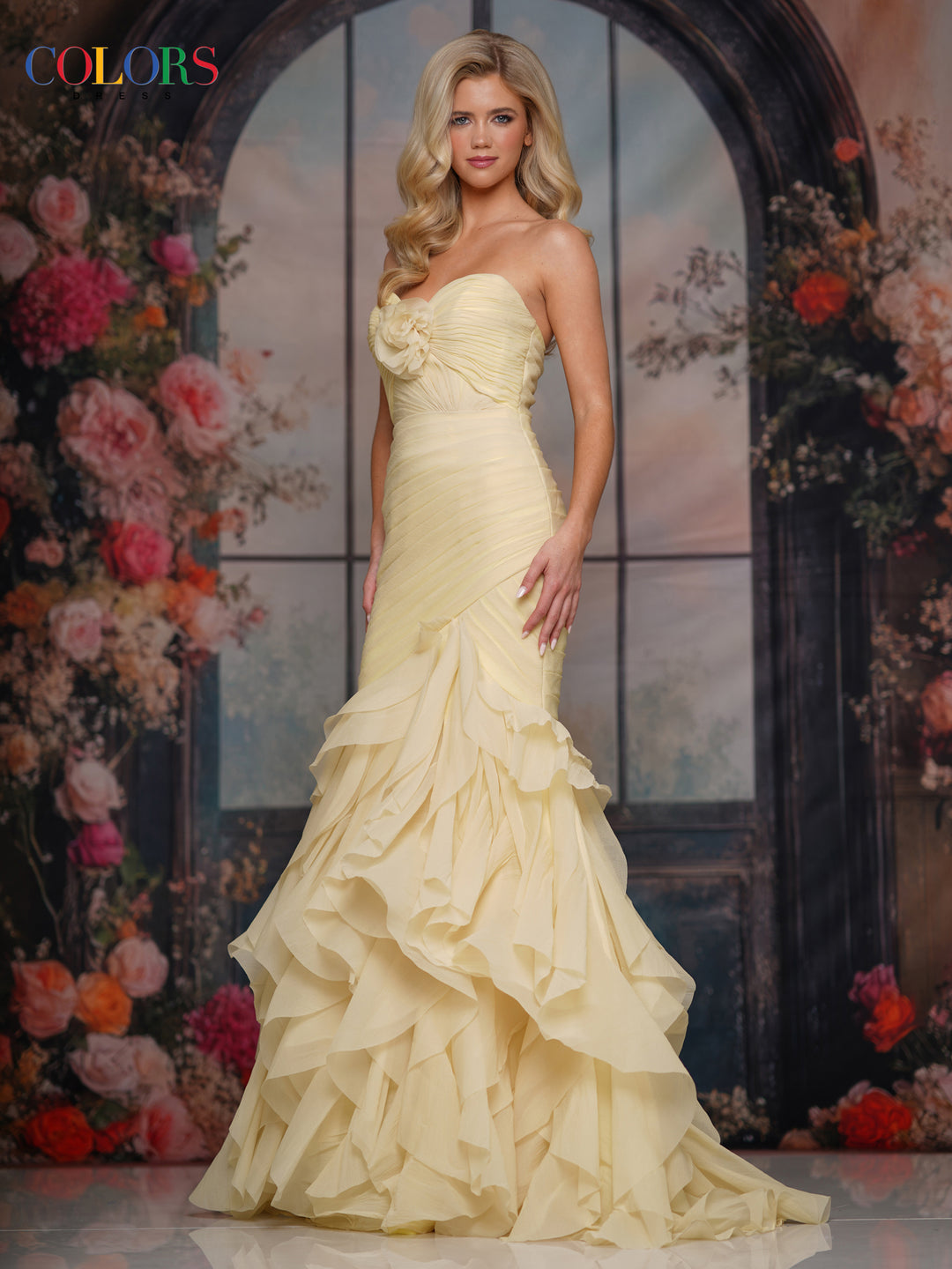 Colors Dress 3886 Strapless Ruffled Mermaid Evening Gown