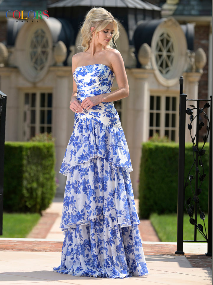 Colors Dress 3888 Strapless Ruffle Skirt Evening Gown