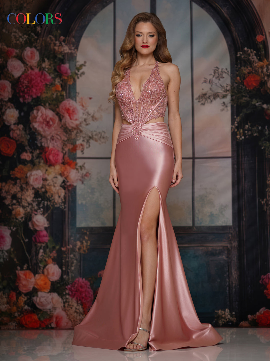 Colors Dress 3918 Cutout Midriff Evening Gown