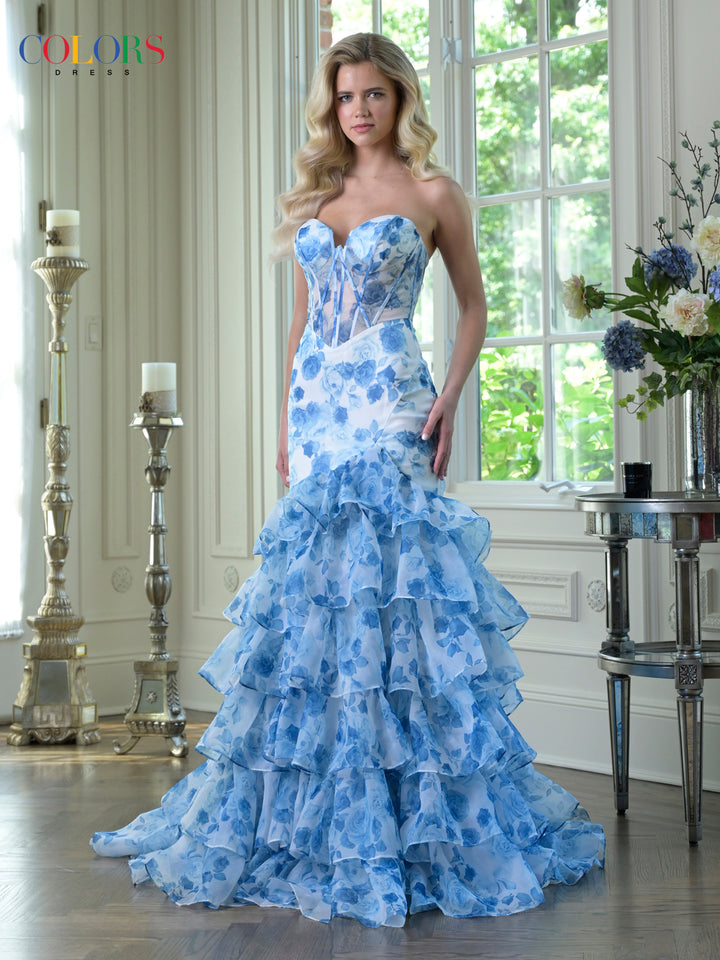 Colors Dress 3928 Floral Print Trumpet Evening Gown