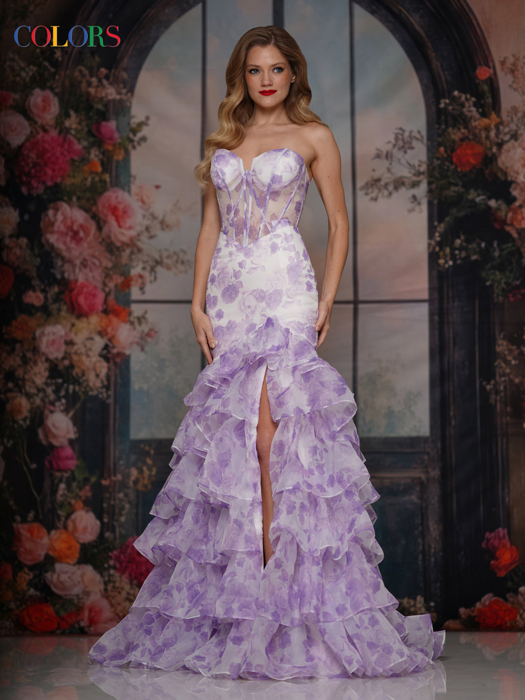 Colors Dress 3928 Floral Print Trumpet Evening Gown