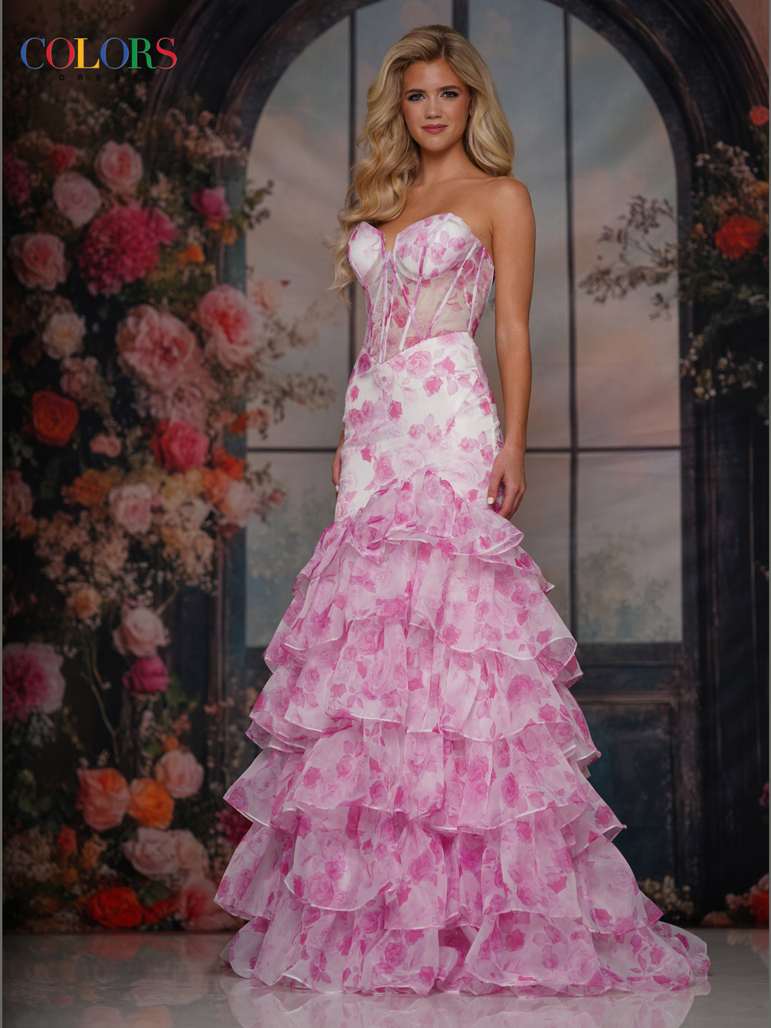 Colors Dress 3928 Floral Print Trumpet Evening Gown