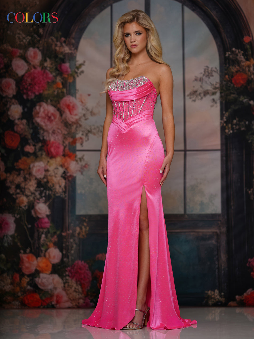 Colors Dress 3932 Evening Gown High Slit Scoop Neckline
