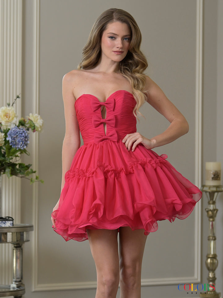 Colors Dress 3993 Bow Accent Plunging Sweetheart A-Line Homecoming Dress