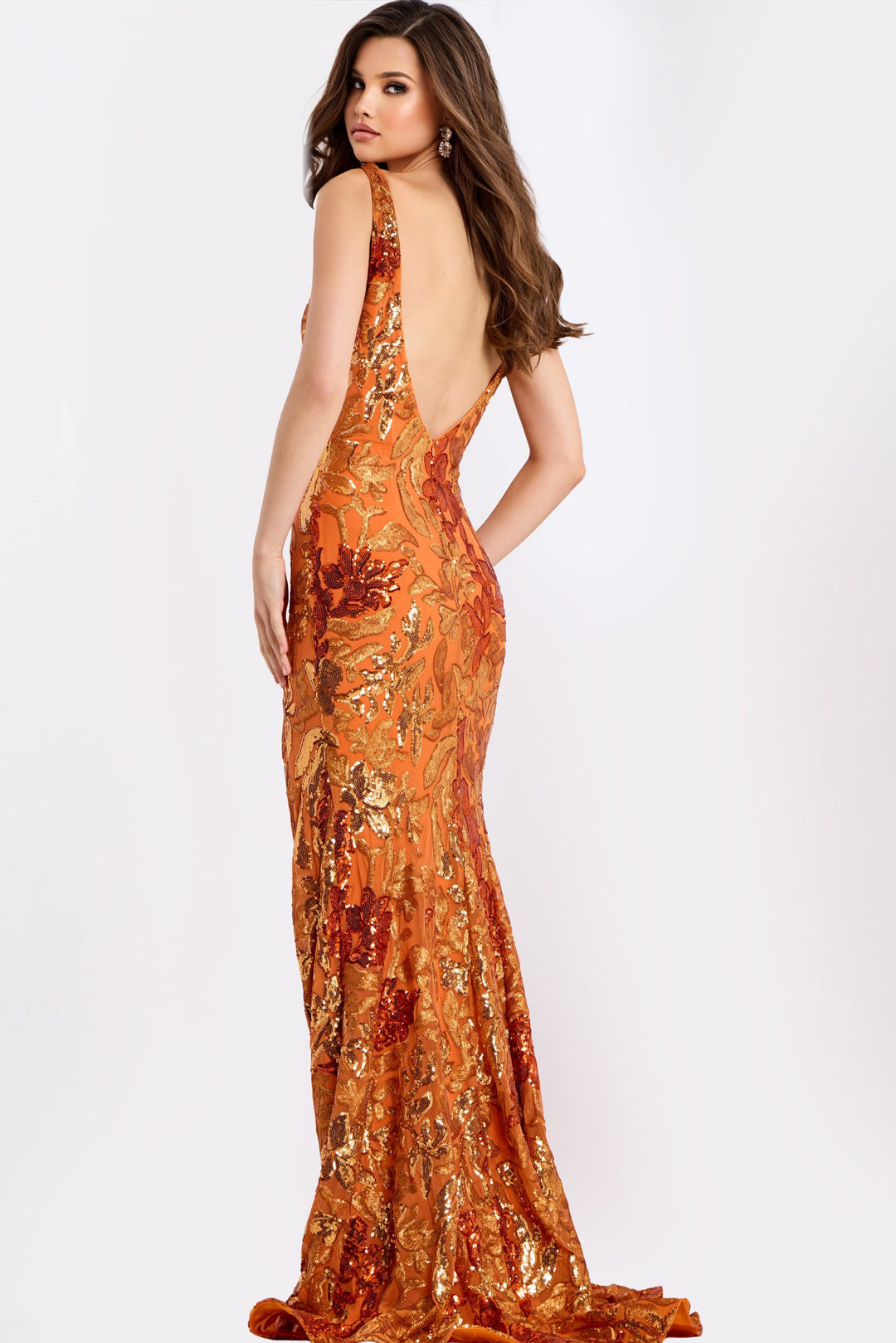 Jovani 40757 Floral Sequin Prom Dress With Plunging V-Neckline