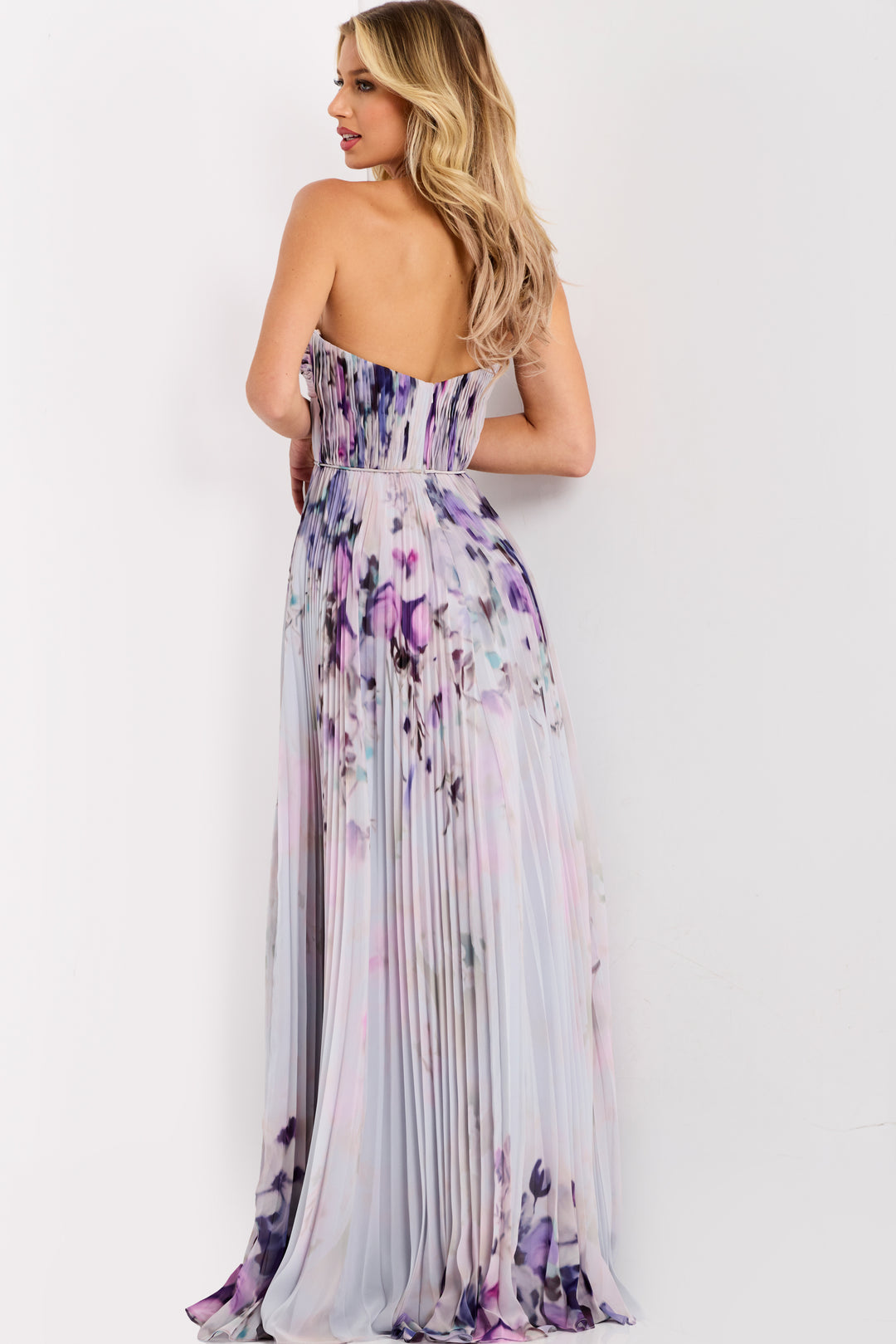 Jovani 42564 Strapless Floral With High Slit Prom Dress