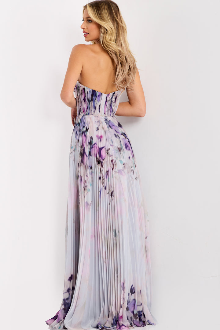 Jovani 42564 Strapless Floral With High Slit Prom Dress