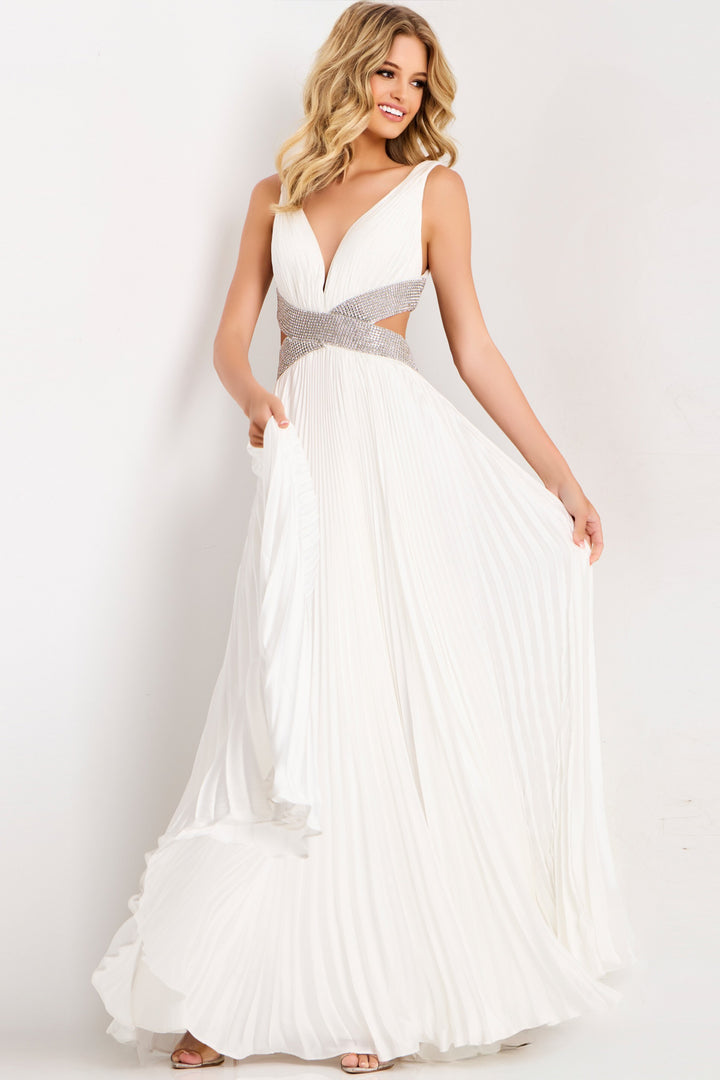 Jovani 42811 Pleated V-Neck Evening Gown