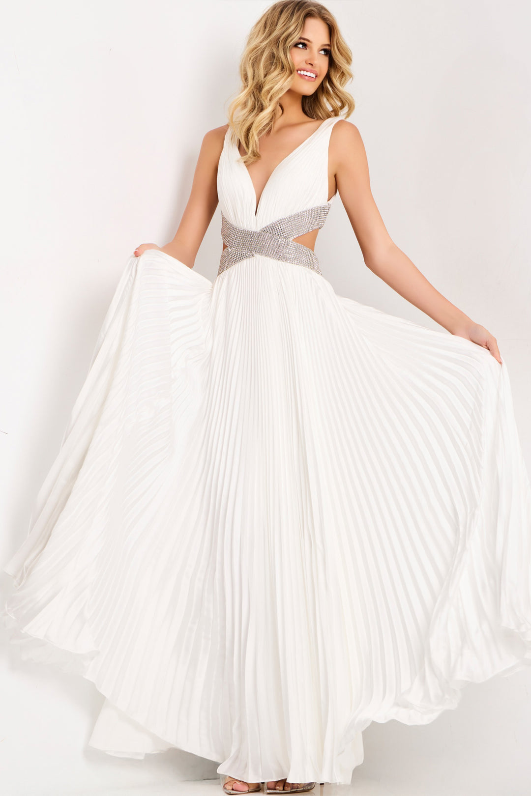 Jovani 42811 Pleated V-Neck Evening Gown