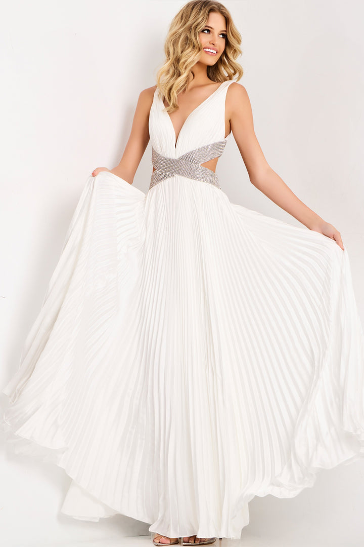 Jovani 42811 Pleated V-Neck Evening Gown