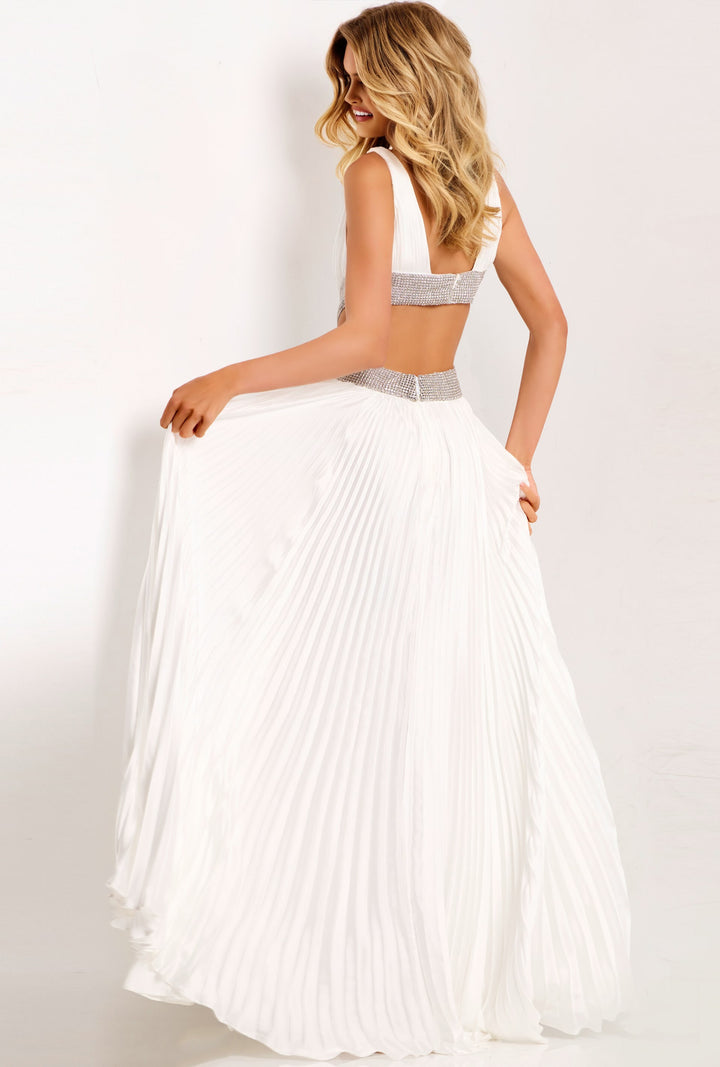 Jovani 42811 Pleated V-Neck Evening Gown