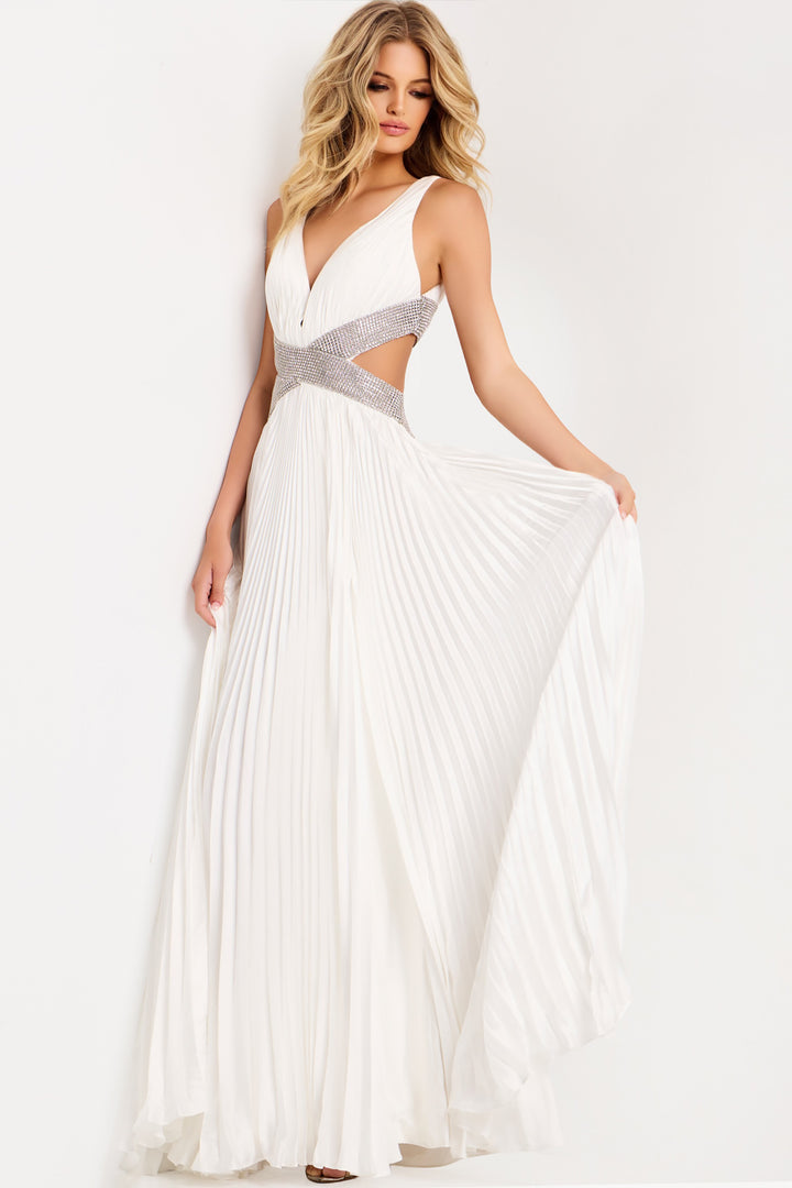 Jovani 42811 Pleated V-Neck Evening Gown