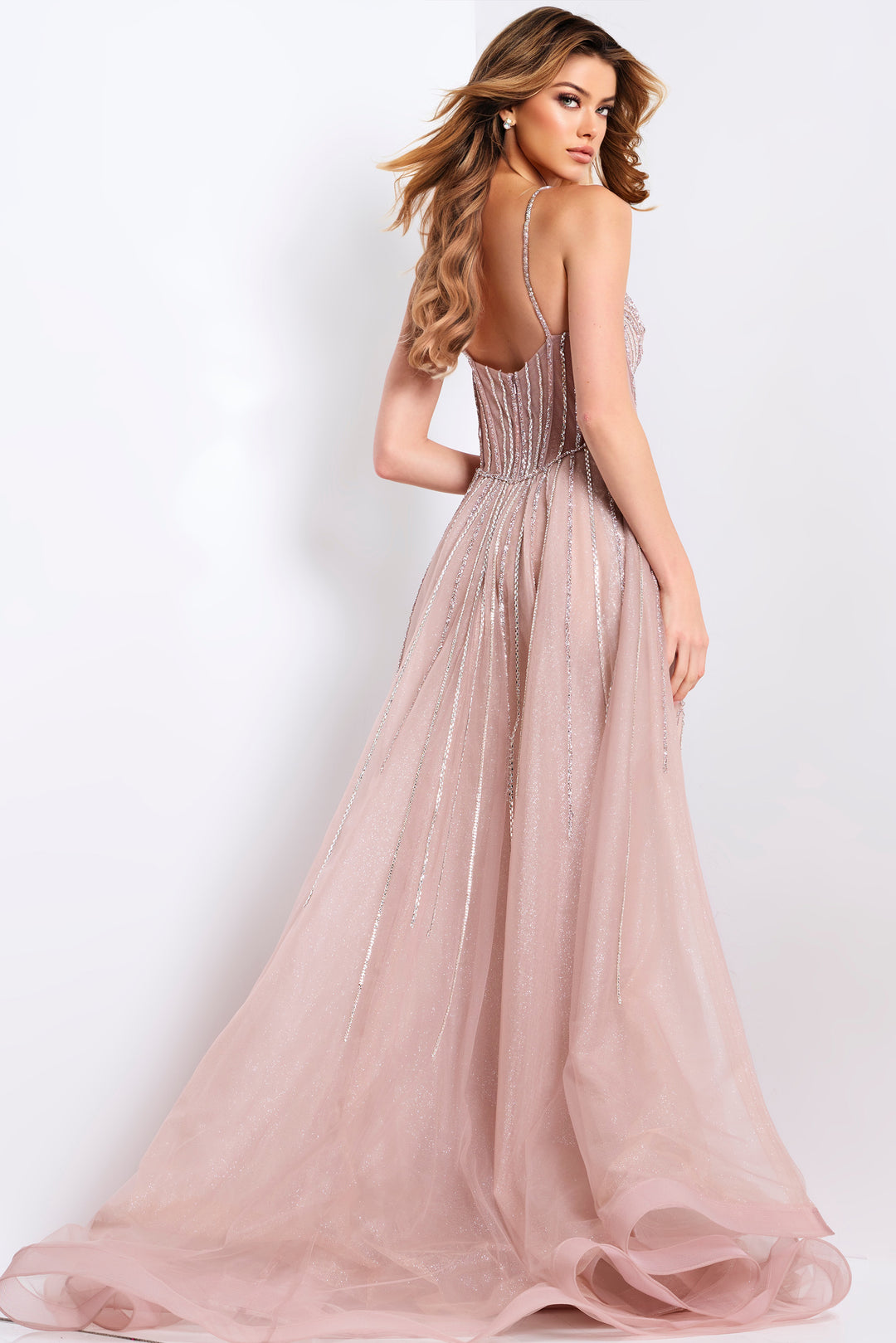 Jovani 43854 Beaded Mesh Overskirt Silhouette Prom Dress