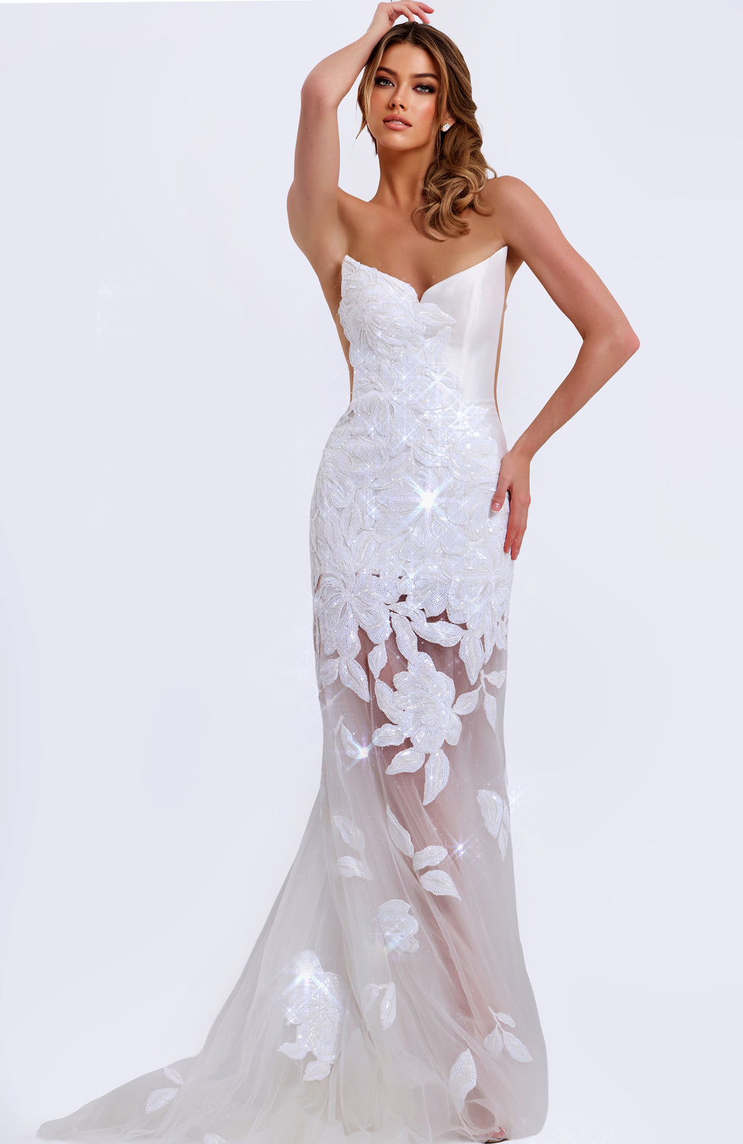 Jovani 44437 Floral Embroidery Sheath Silhouette Evening Gown