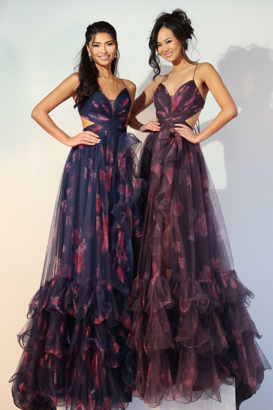 Jovani 45712 A-Line Floral Print Plunging Neckline Prom Dress