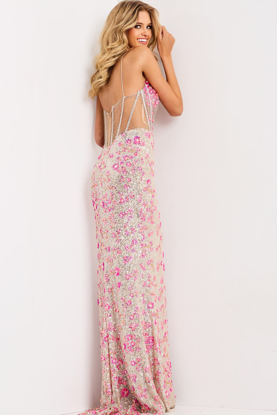 Jovani 45774 Floral Applique Plunging Prom Dress
