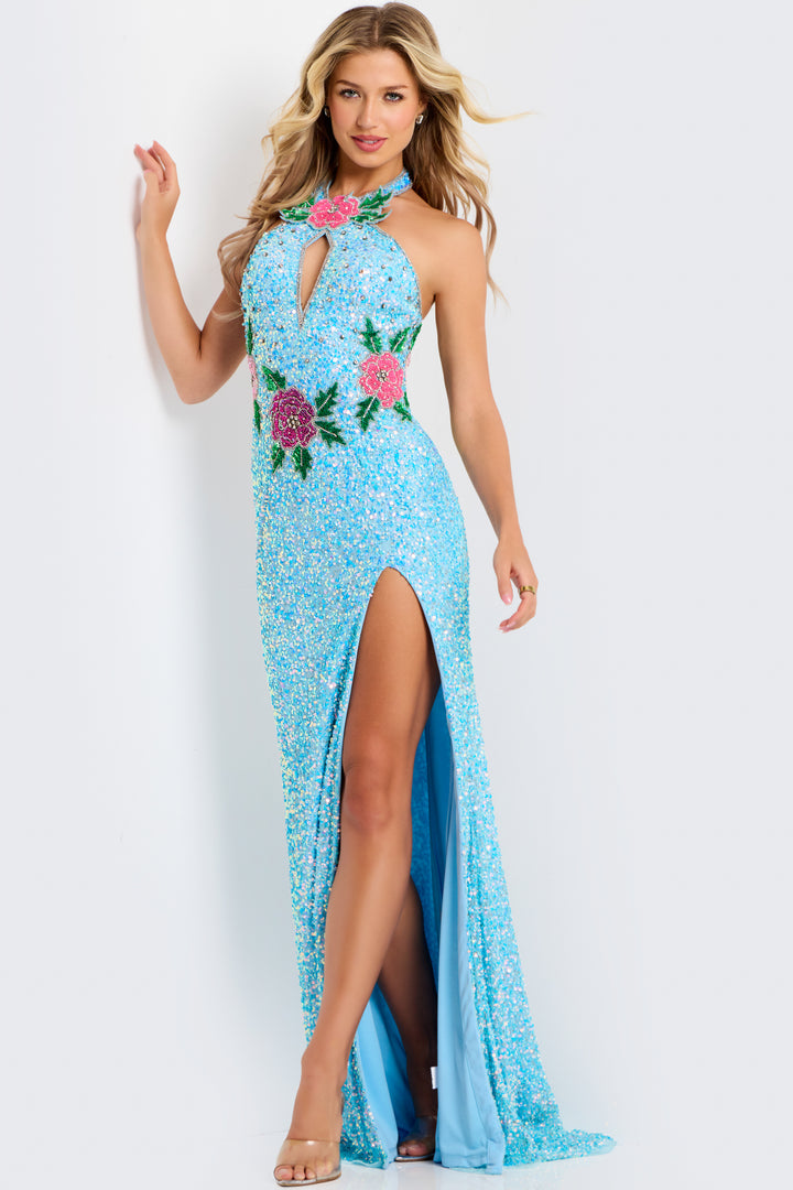 Jovani 46086 Halter Neckline And Side Slit Evening Gown