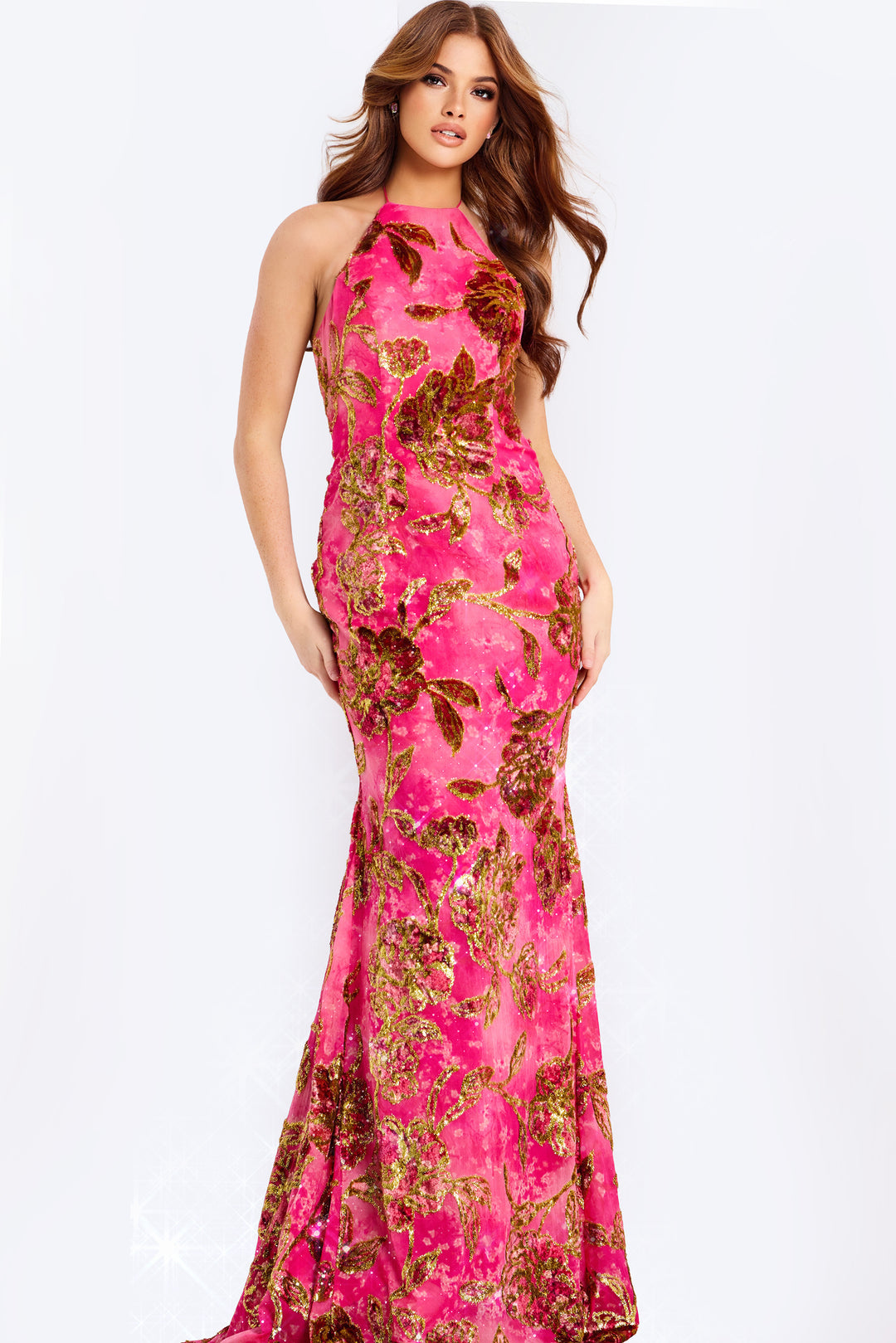 Jovani 46434 Metallic Floral Sheath Evening Gown