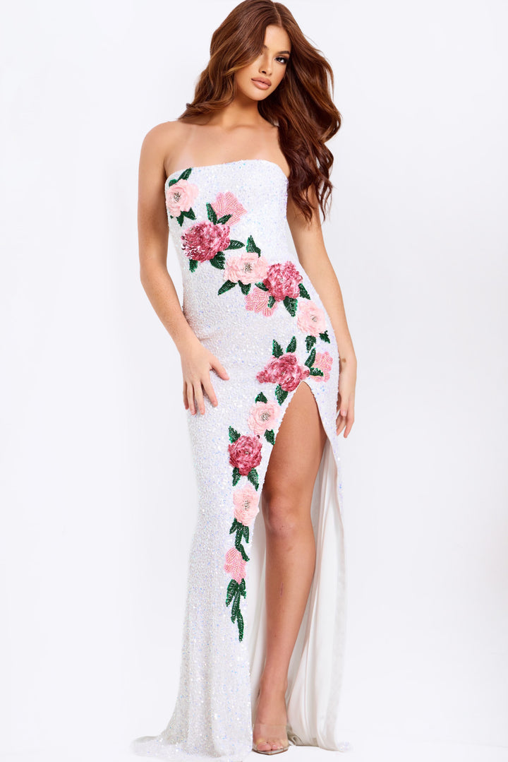 Jovani 46694 Sequin Floral Sheath Silhouette Prom Dress