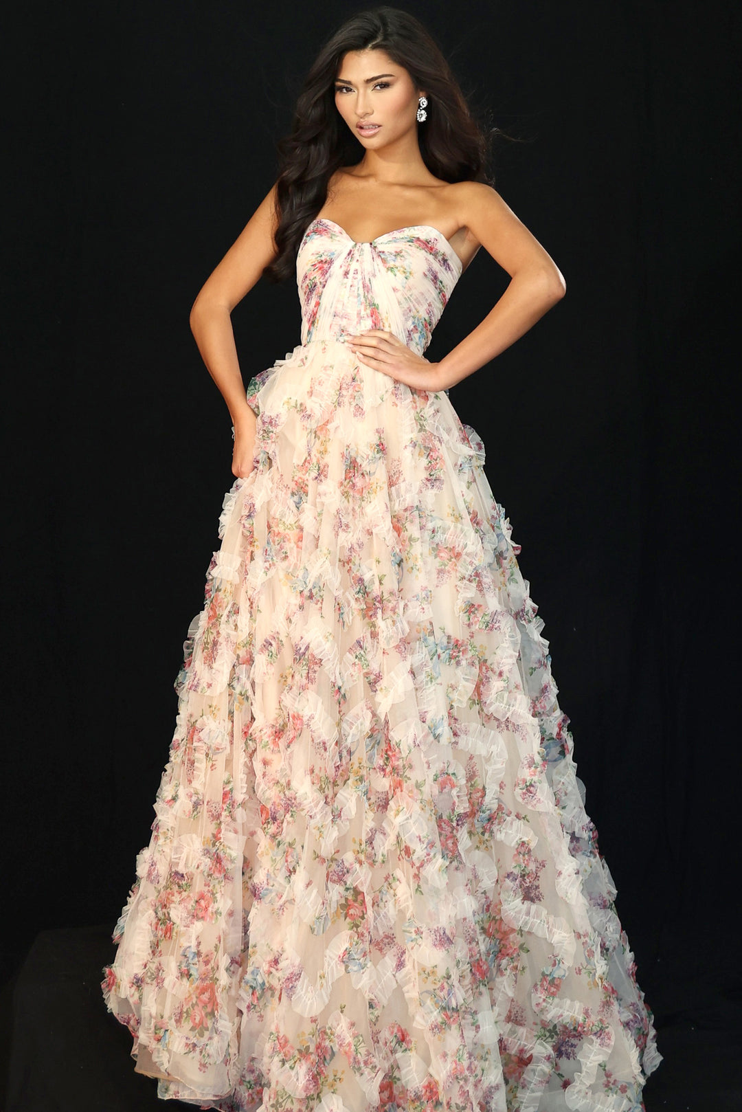 Jovani 46783 Layered Ruffle Silhouette Evening Gown