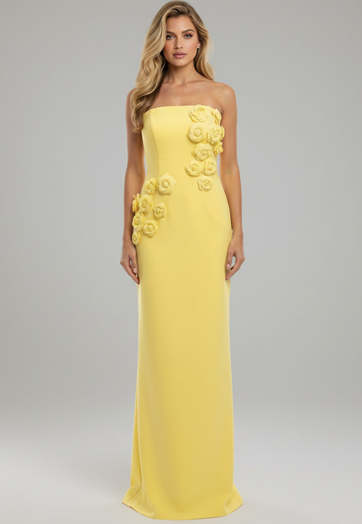 Jovani 46884 Floral Applique Column Silhouette Evening Gown