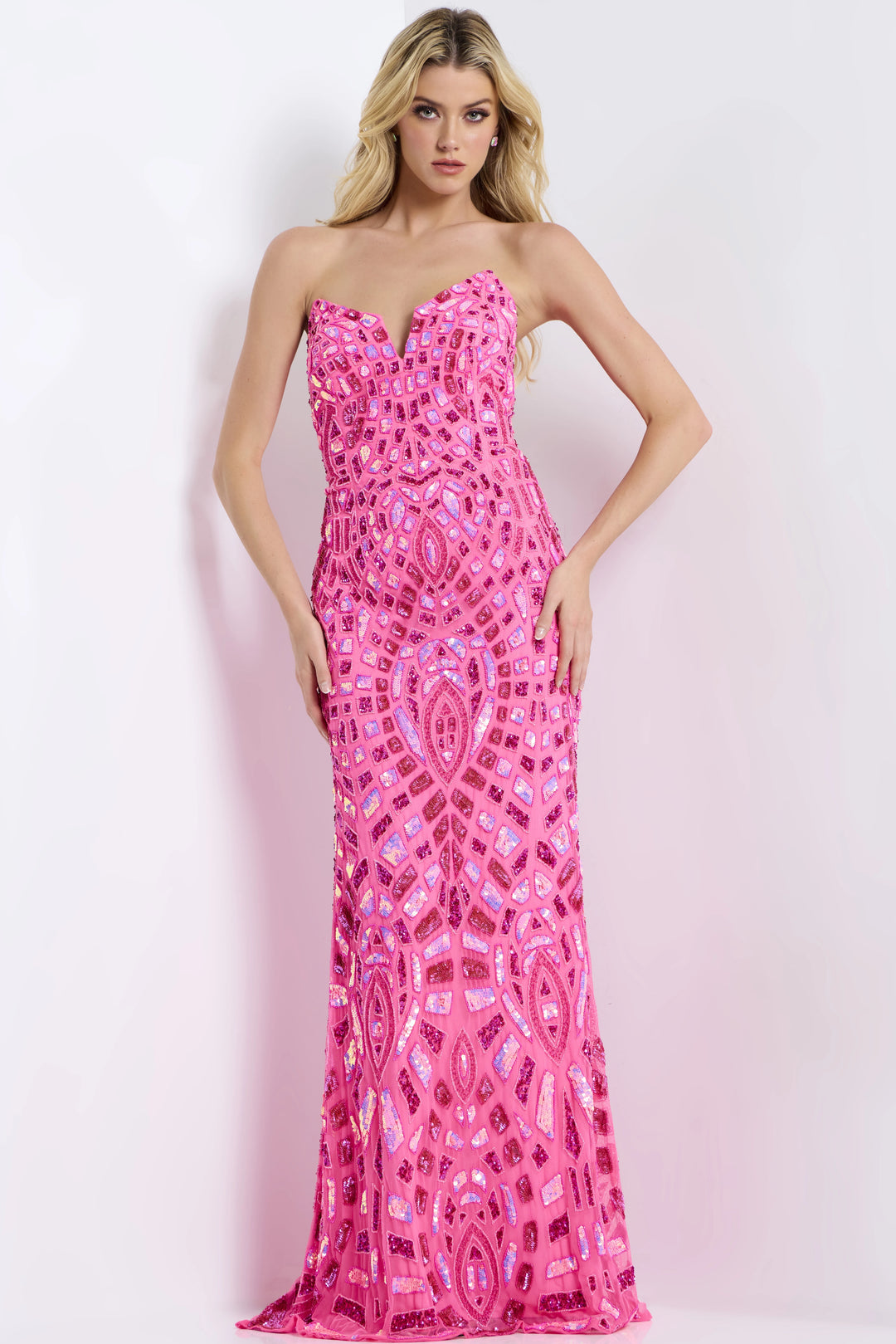 Jovani 46938 Strapless Sheath Sequin Evening Gown