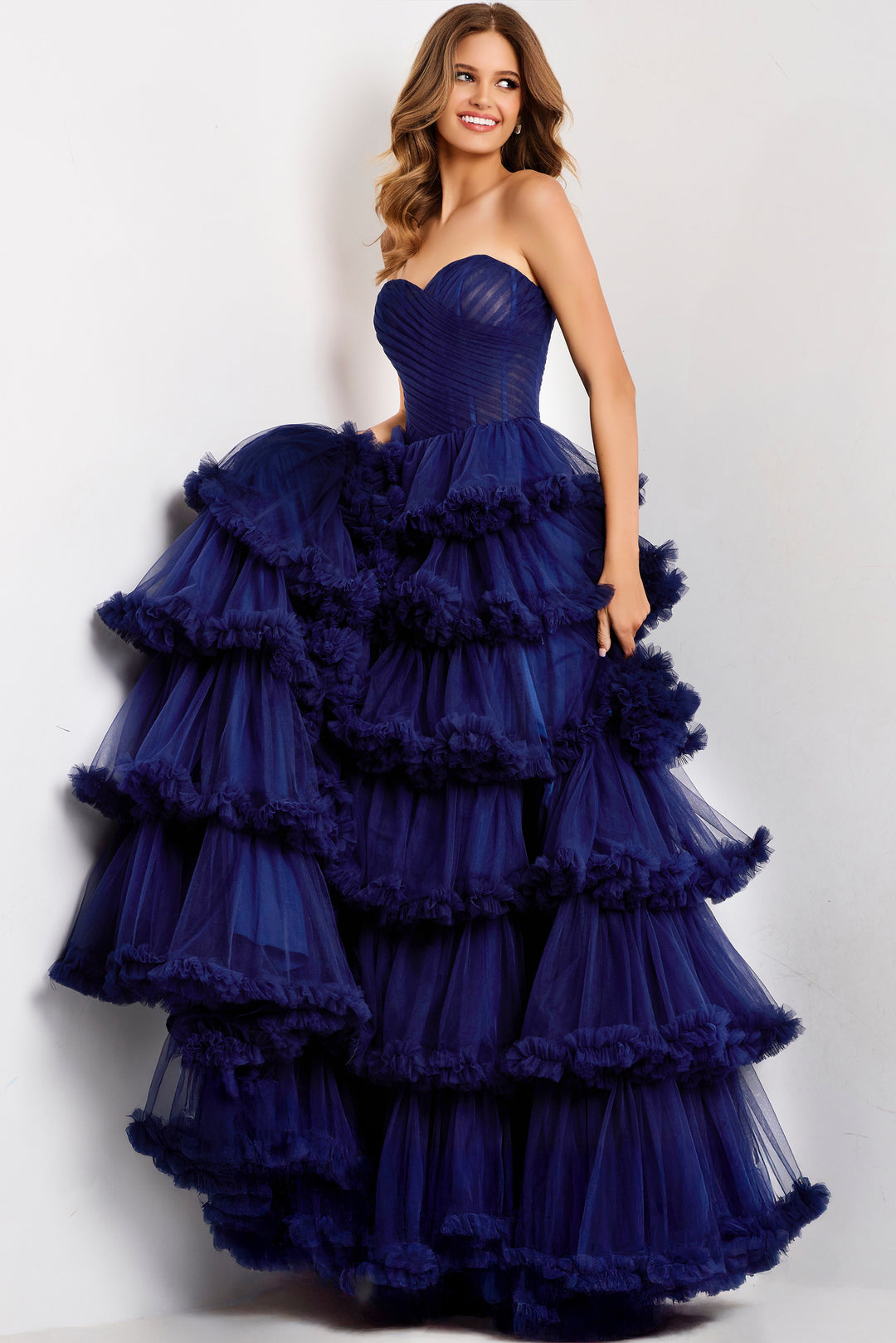 Jovani 47139 A-Line Tiered Ruffles And Slit Prom Dress
