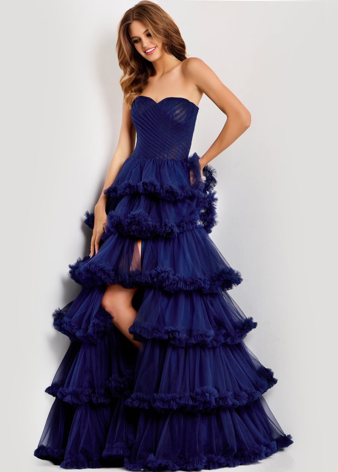 Jovani 47139 A-Line Tiered Ruffles And Slit Prom Dress