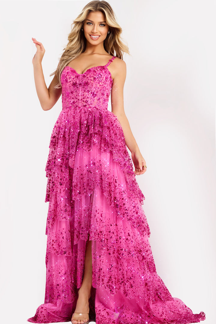 Jovani 47320 Tiered Tulle High Low Evening Gown