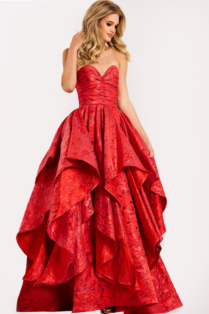 Jovani 47394 Textured Jacquard Ruffles Evening Gown