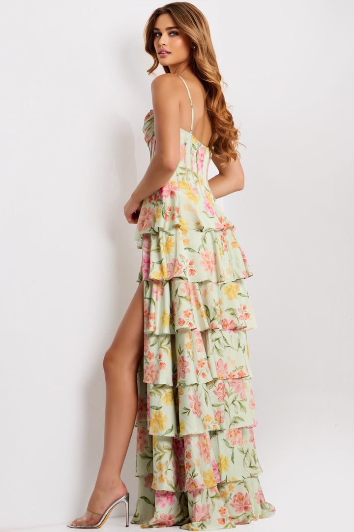Jovani 47561 Floral Bodice And Ruffle Layers Evening Gown