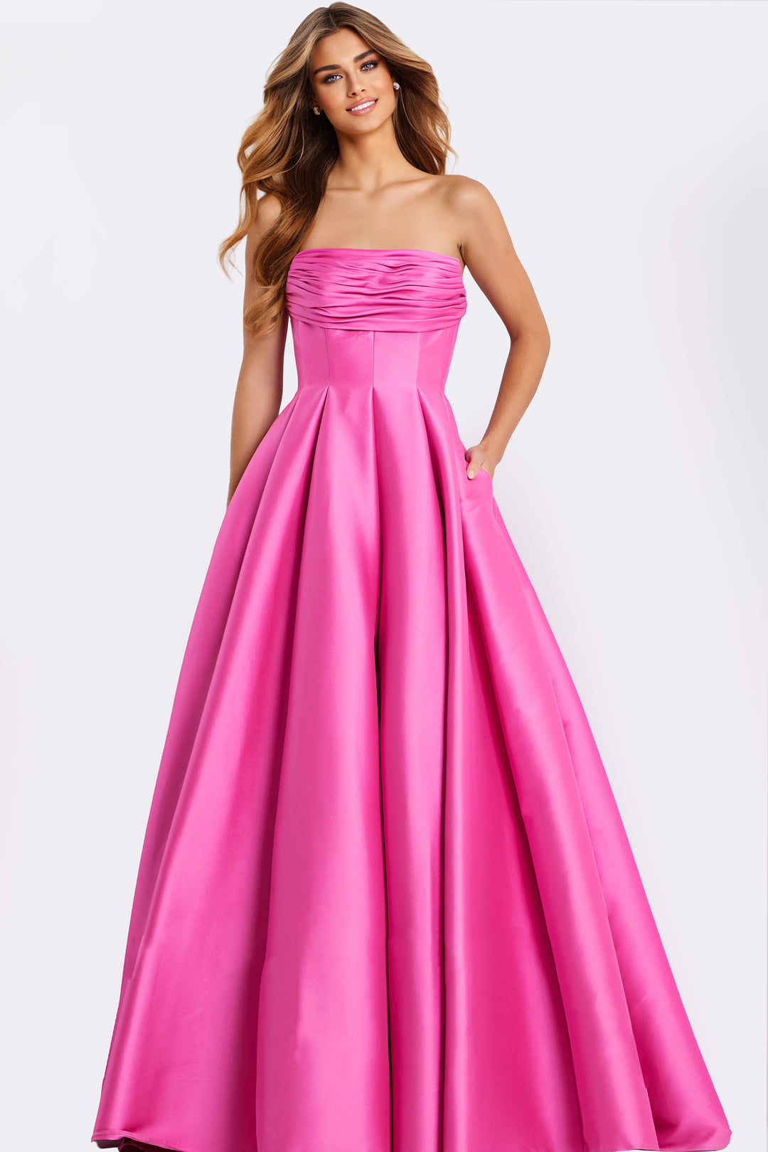 Jovani 47570 Straight Neckline And Ruched Satin Evening Gown