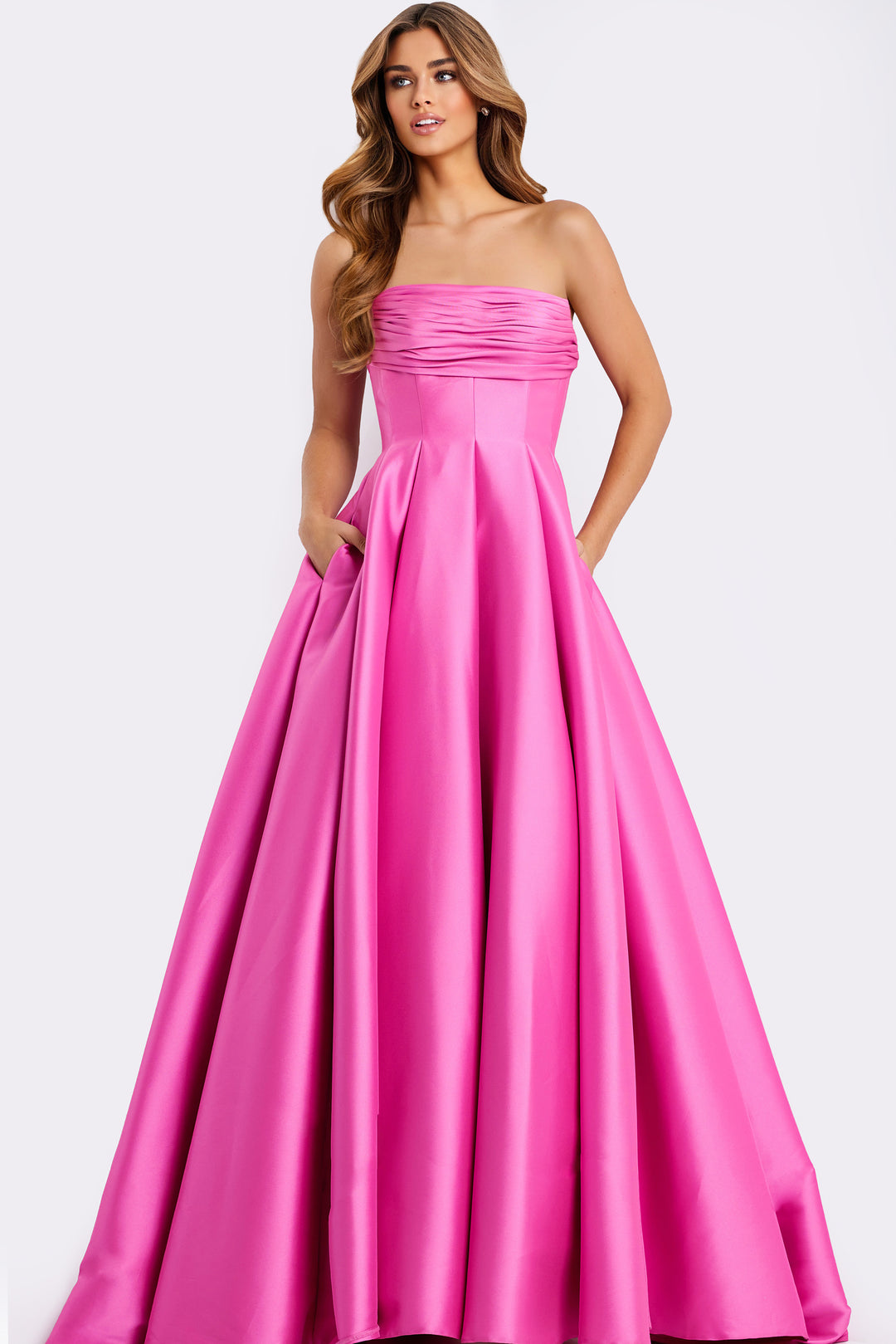 Jovani 47570 Straight Neckline And Ruched Satin Evening Gown