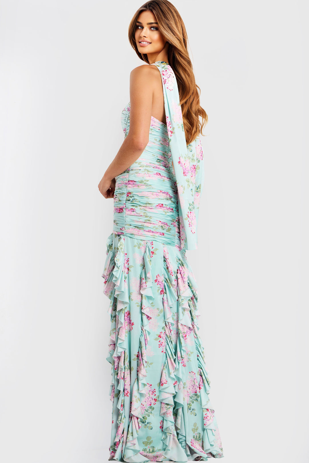 Jovani 47580 Ruffled Skirt And Floral Detail Evening Gown