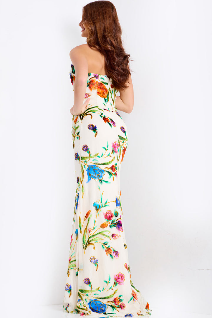 Jovani 47626 Multicolor Floral Cowl Neck Prom Dress