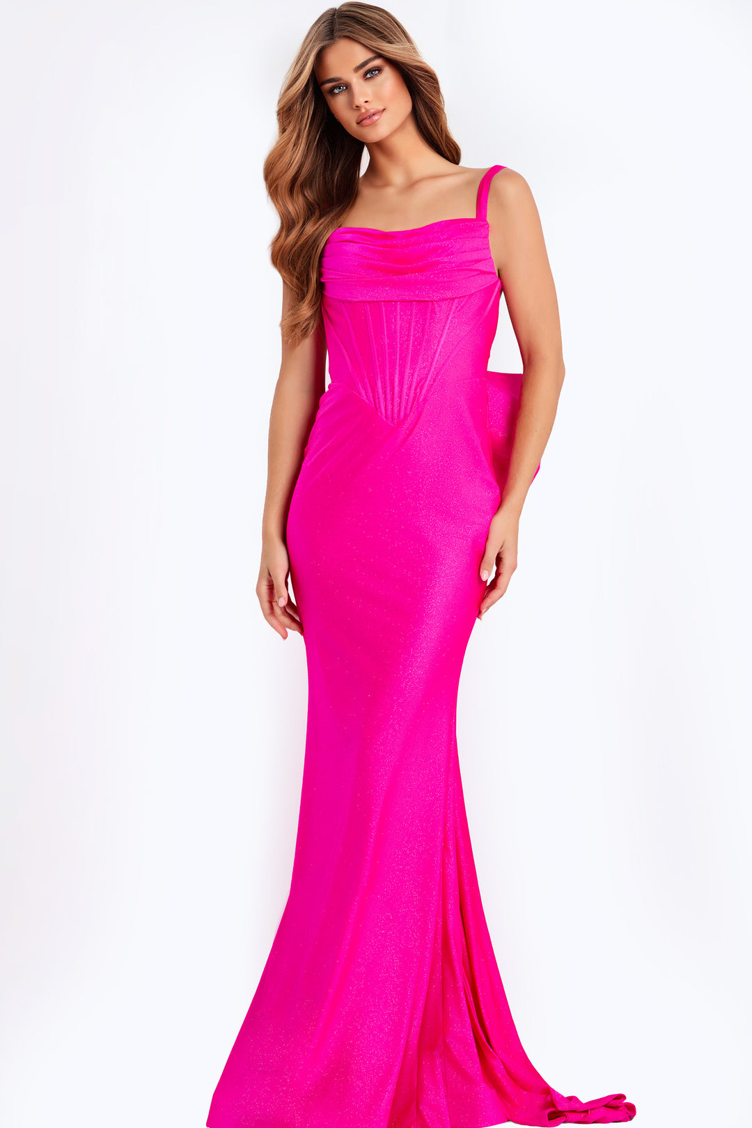 Jovani 47669 Cowl Neckline Metallic Jersey Prom Dress