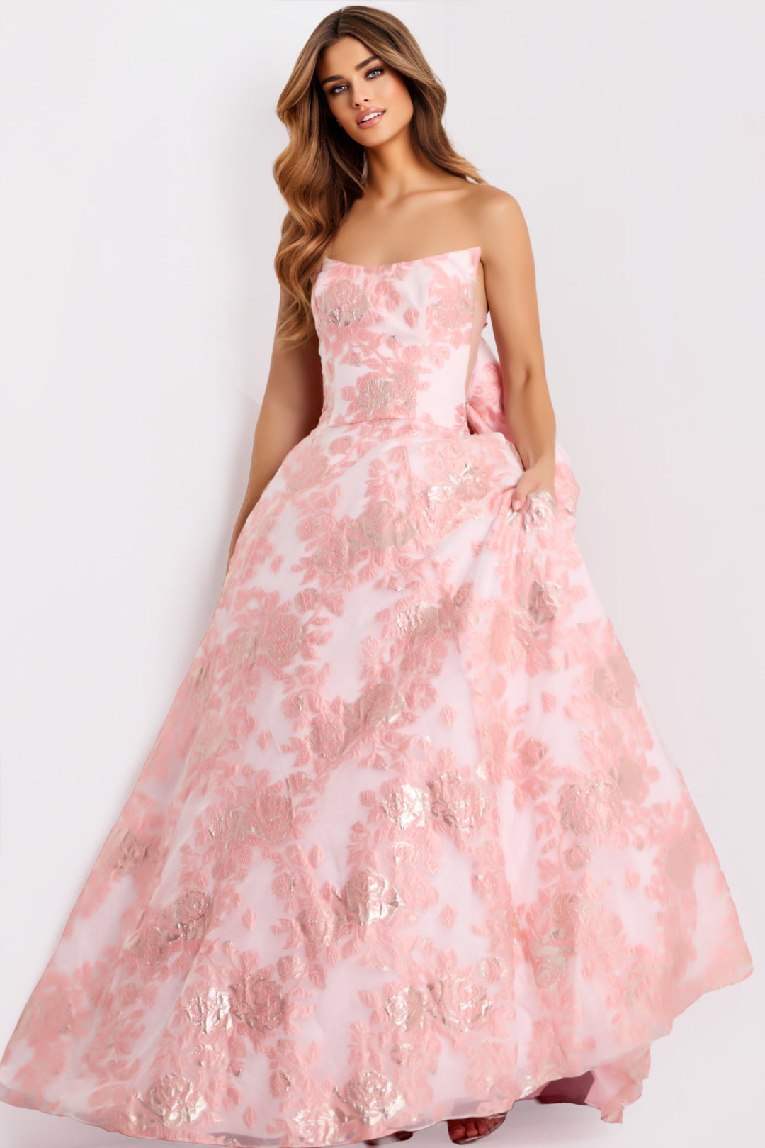 Jovani 47702 Floral Jacquard Scoop Neck Ballgown Evening Gown
