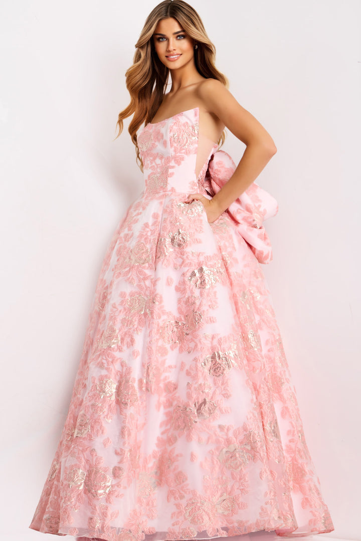 Jovani 47702 Floral Jacquard Scoop Neck Ballgown Evening Gown