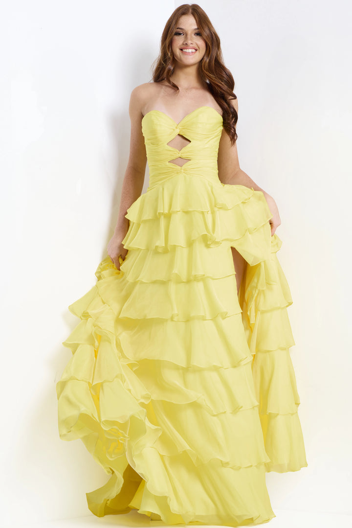 Jovani 47743 Strapless A-Line Prom Dress In Tiered Organza