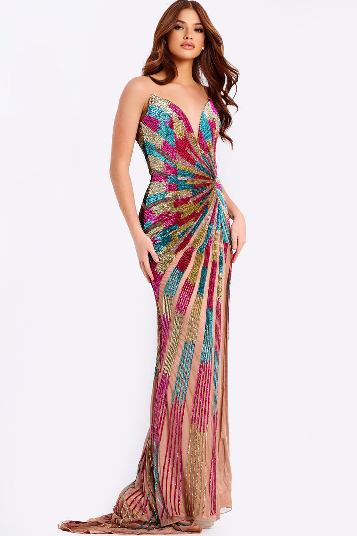 Jovani 47832 Multicolor Sequin Sheath Prom Dress