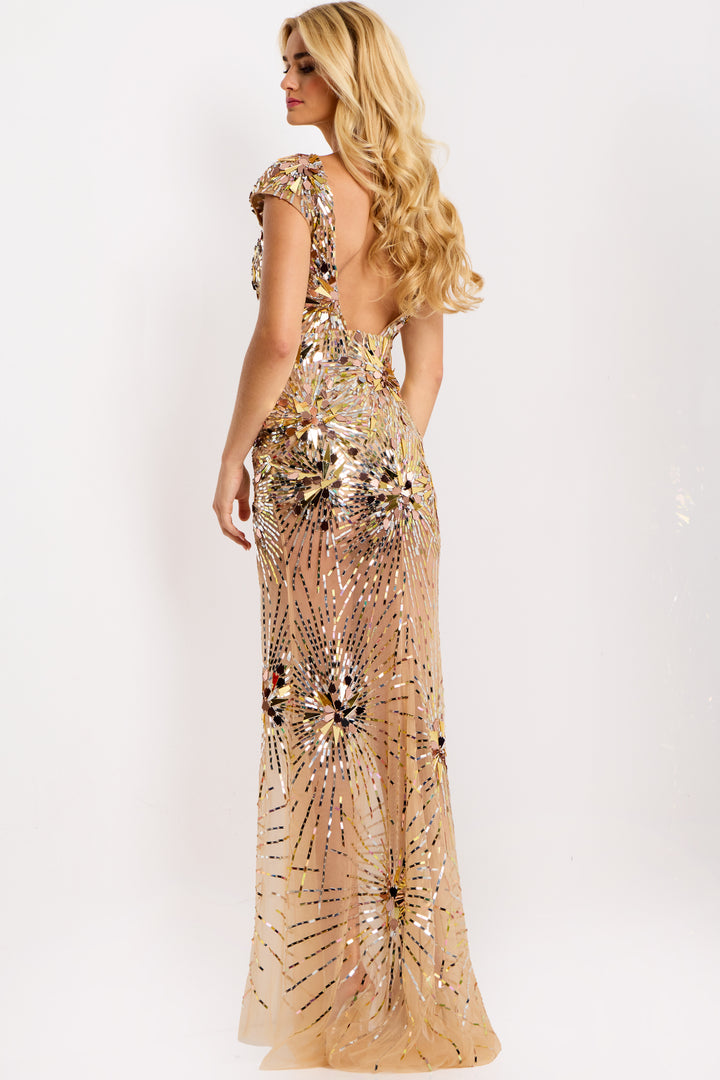 Jovani 48051 Evening Gown With Cap Sleeves And Sequin Detail