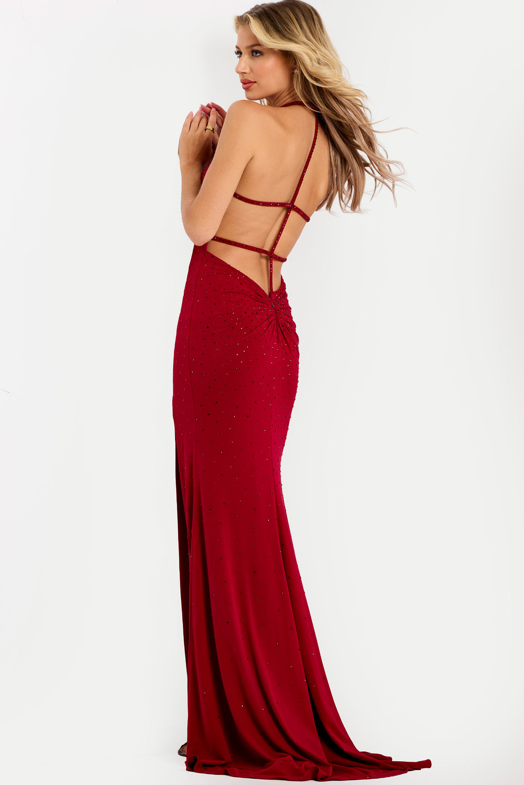 Jovani 48082 Evening Gown With Halter Neckline And High Slit